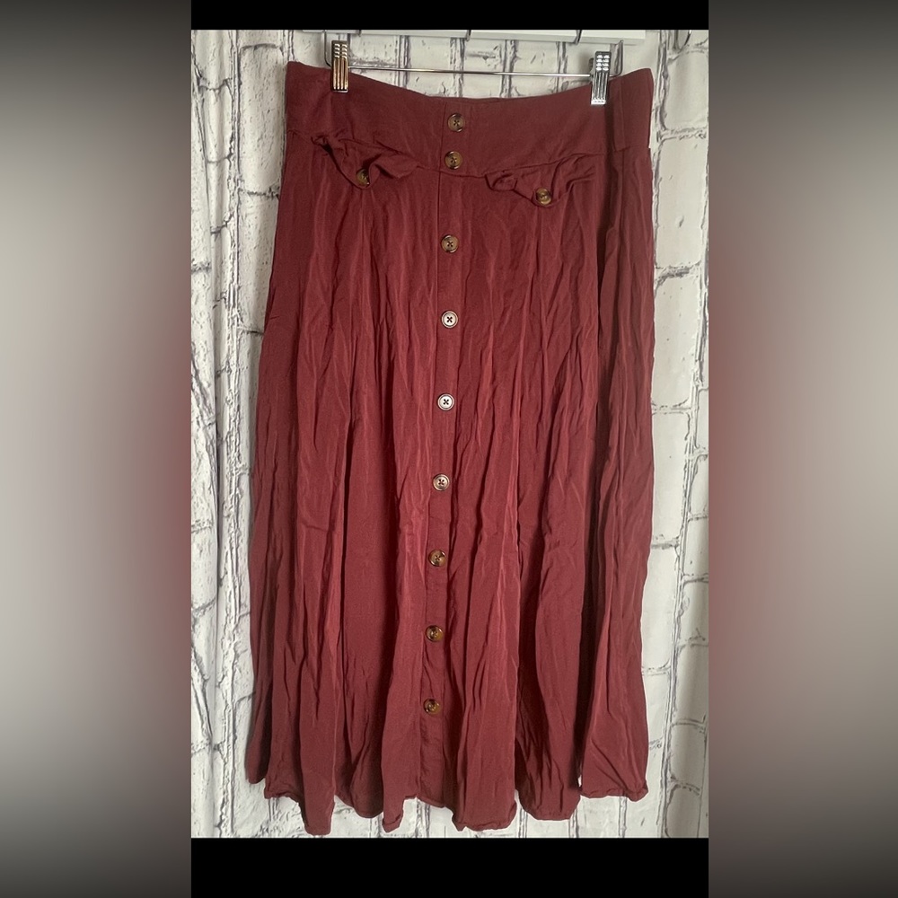 Rust Button-Front Women's Midi Skirt